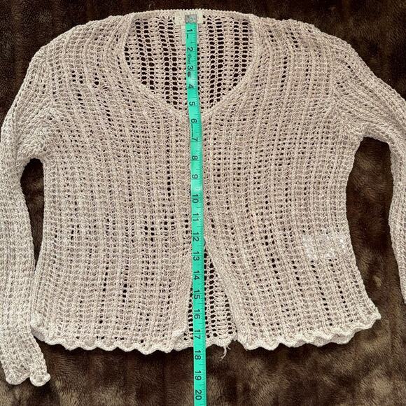 Sigrid Olsen XS Oatmeal Open-Stitch Crochet Cardigan Sweater MOP Buttons - Picture 4 of 6